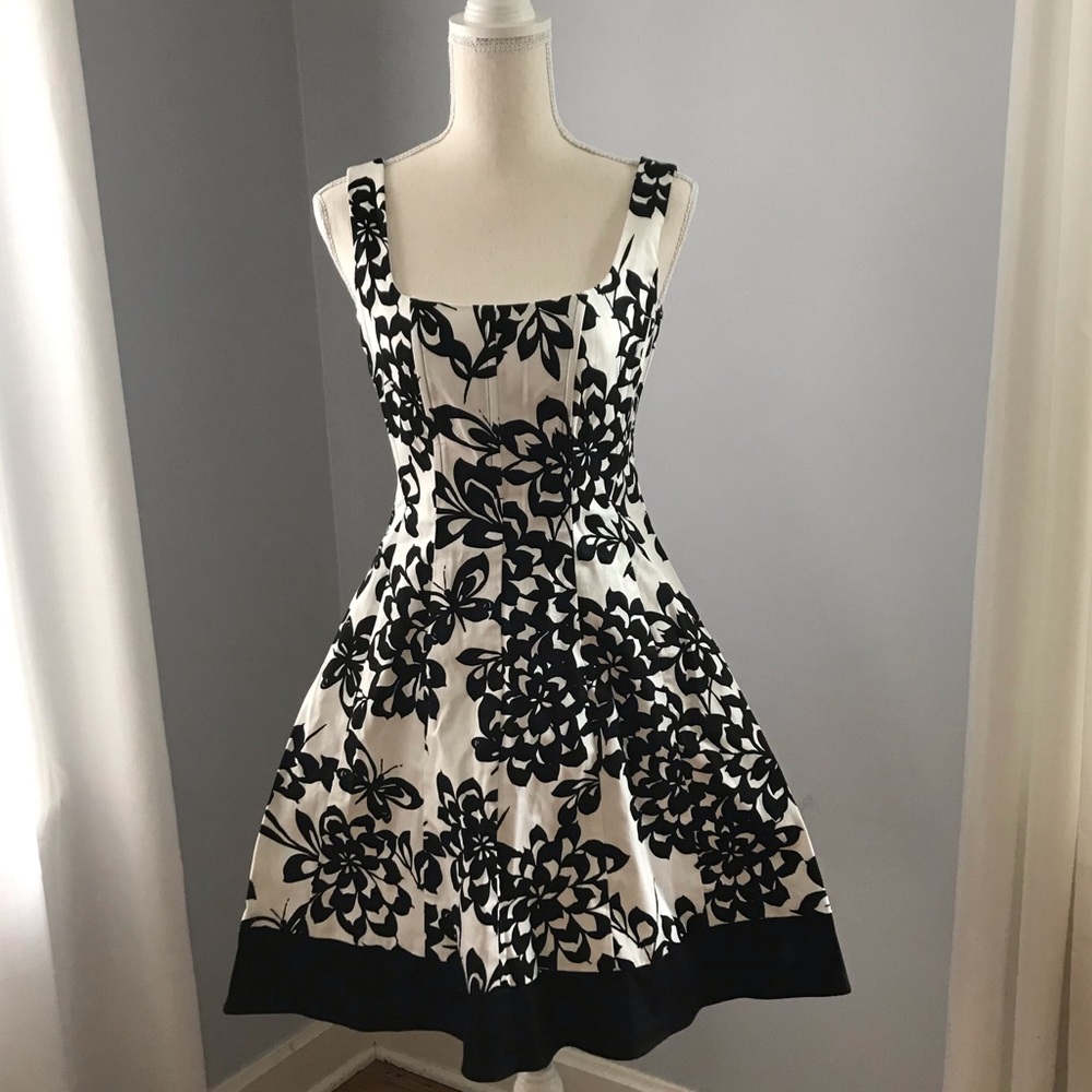 Black and white floral A line dress